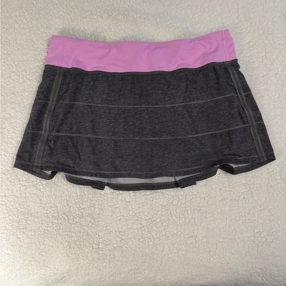 Lululemon Pace Rival Skirt Sz 10 Heatherd Grey Deep Coal Vintage Pink